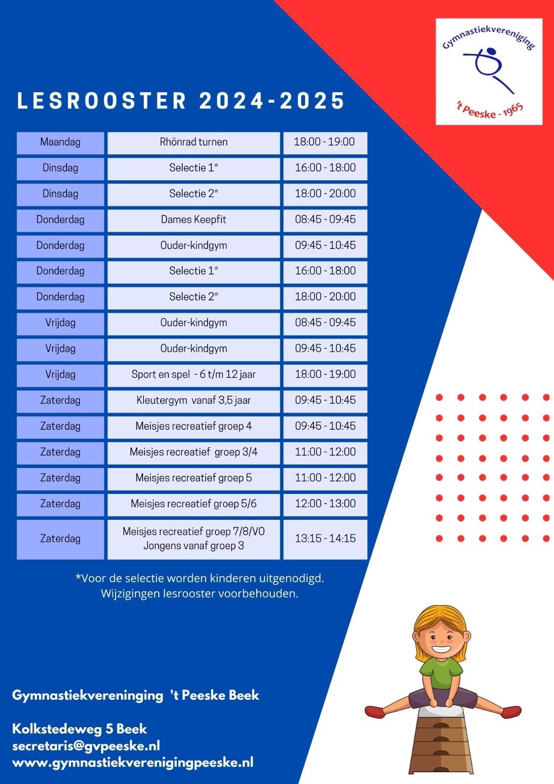 Lesrooster 2024-2025